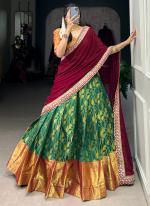 Jacquard Silk Green Traditional Wear Zari Work Ready To Wear Lehenga Choli